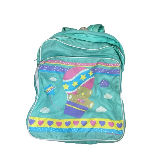 Vintage Sanrio Teddy Bear Tweedle Dee Dee Napsack Backpack 1985 1987 Teal Hearts